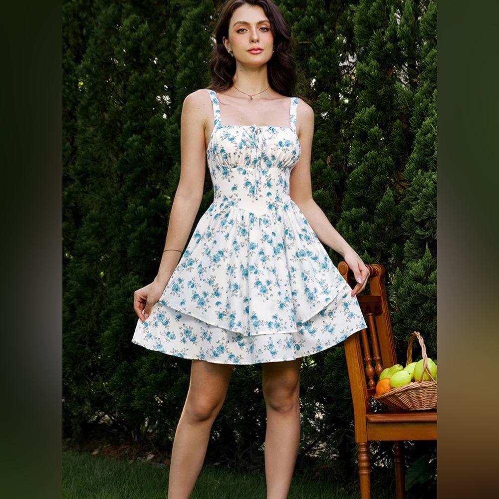 Scarlett Darkness Women Summer Floral Puffy Corset Dress,2X
